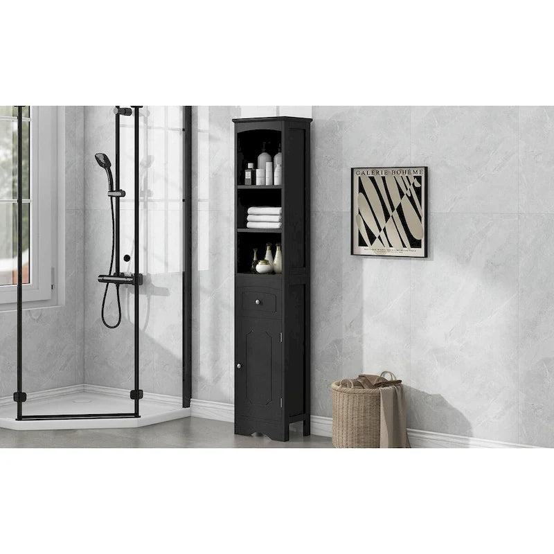Tall Bathroom Cabinet, Freestanding Storage Cabinet with Drawer, MDF Board, Adjustable Shelf