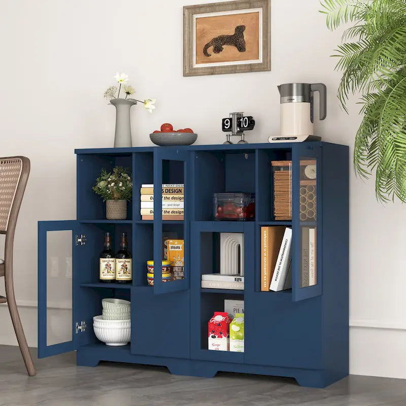 Wooden Floor Cabinet with 2 Glass Doors