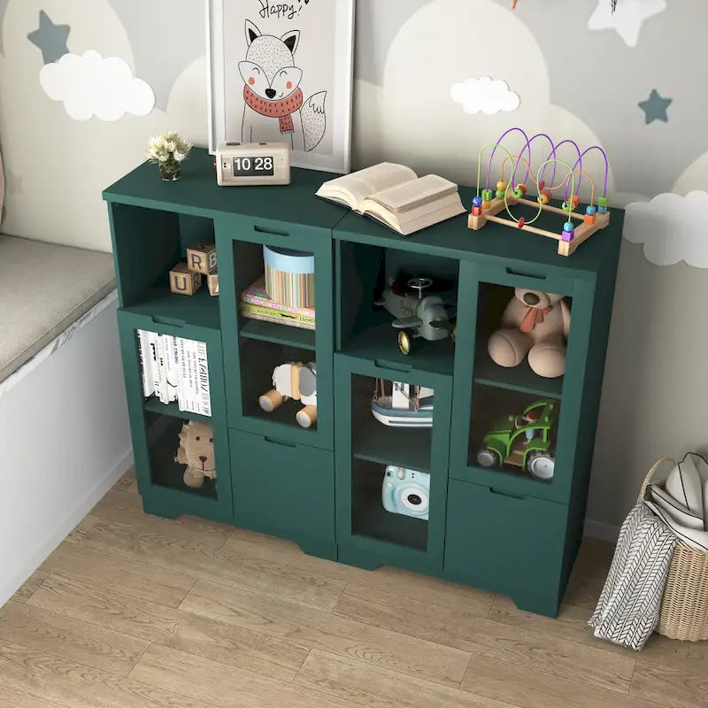 Wooden Floor Cabinet with 2 Glass Doors