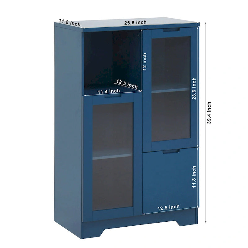 Wooden Floor Cabinet with 2 Glass Doors