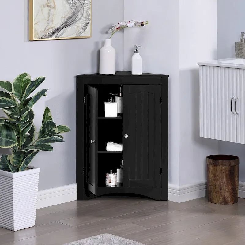 Bathroom Floor Corner Cabinet with Doors and Shelves