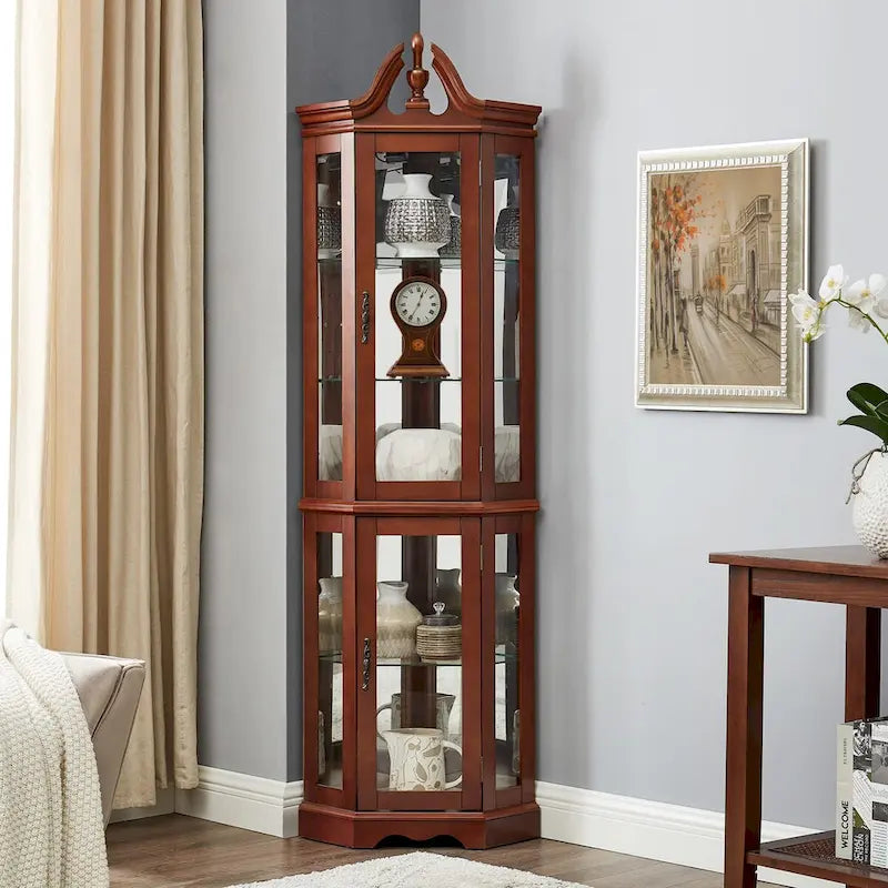 Corner Curio Cabinet with Lights(E26 light bulb not included)