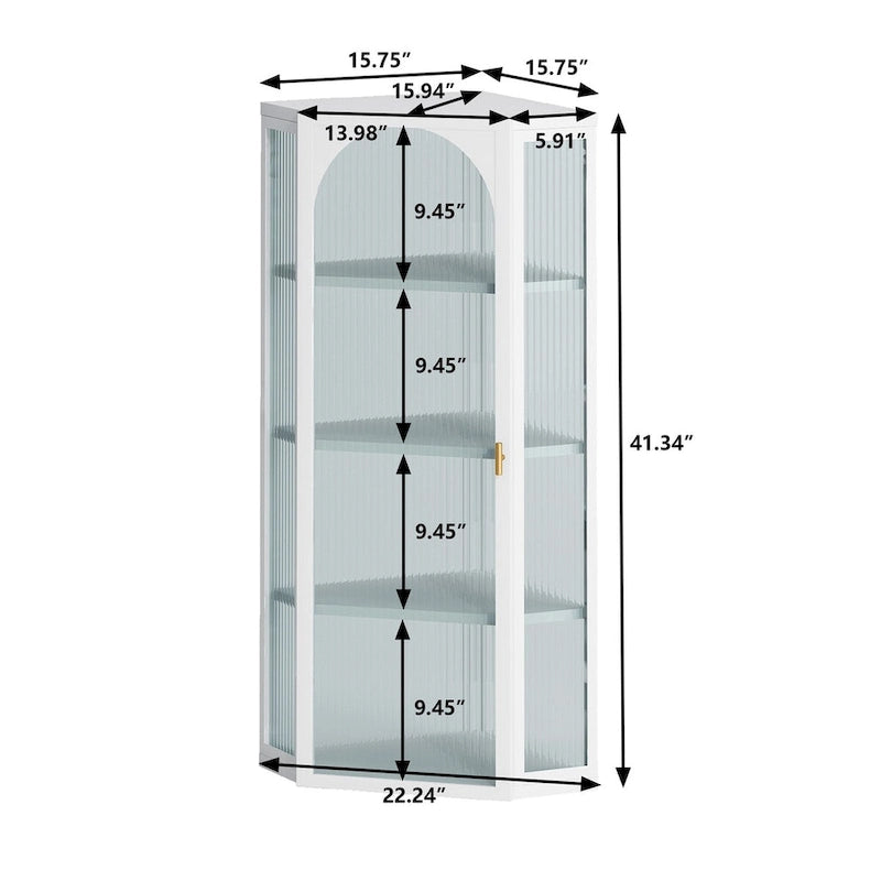 Glass Door Wall-Mounted Corner Cabinet with Four-Tier Storage
