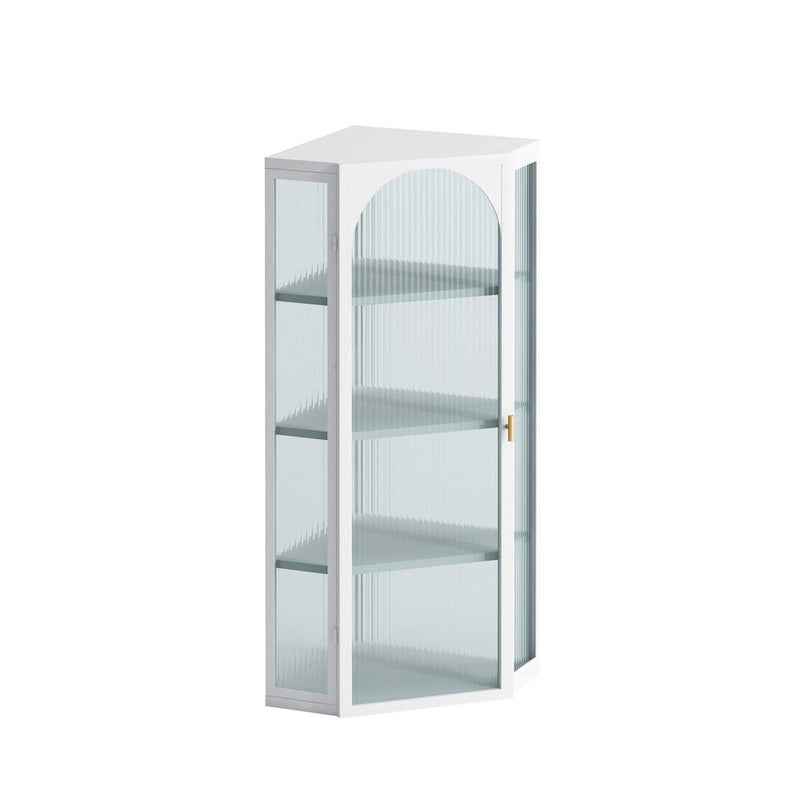 Glass Door Wall-Mounted Corner Cabinet with Four-Tier Storage