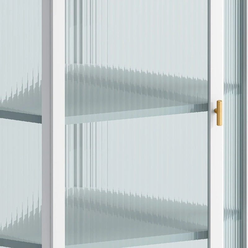 Glass Door Wall-Mounted Corner Cabinet with Four-Tier Storage