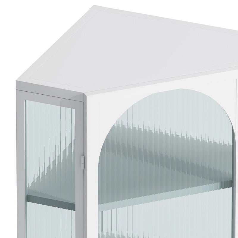 Glass Door Wall-Mounted Corner Cabinet with Four-Tier Storage