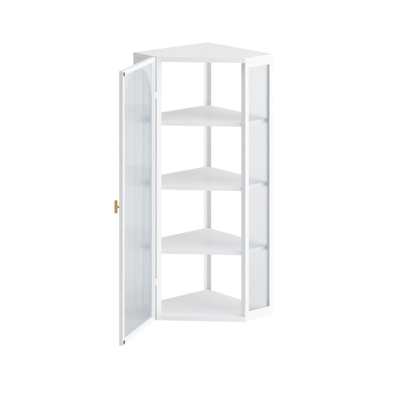 Glass Door Wall-Mounted Corner Cabinet with Four-Tier Storage