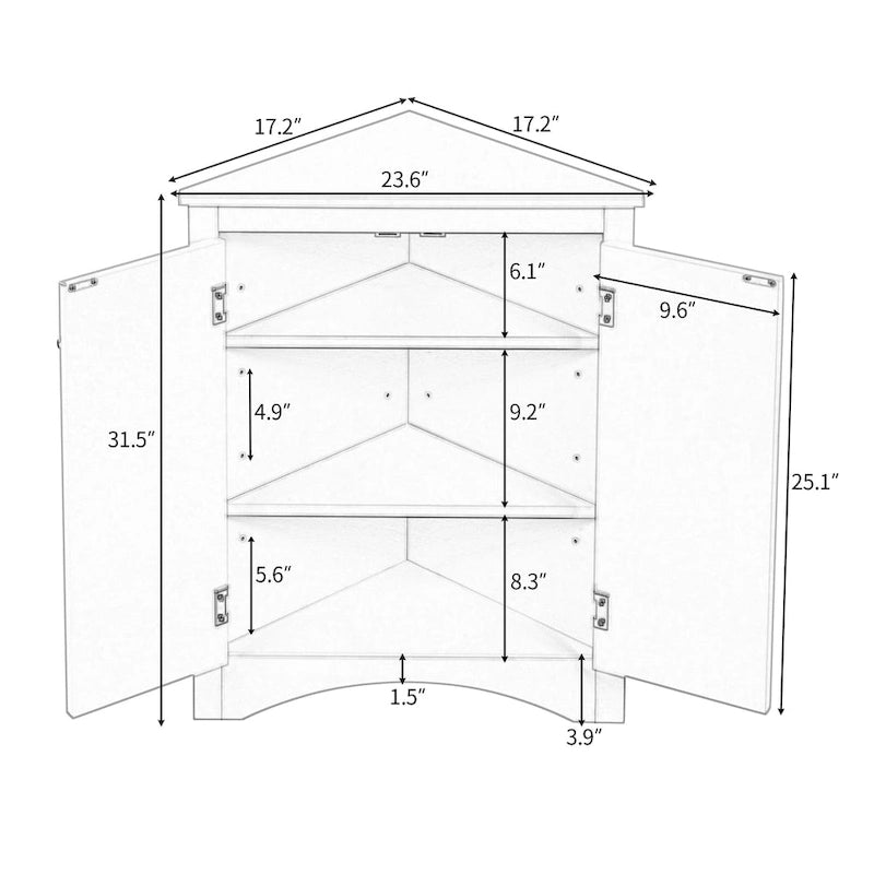 Triangle Bathroom Storage Cabinet with Adjustable Shelves