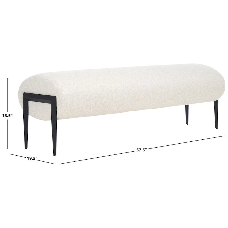 Upholstered Linen Bench with Black Metal Legs - 57Wx19Dx19H