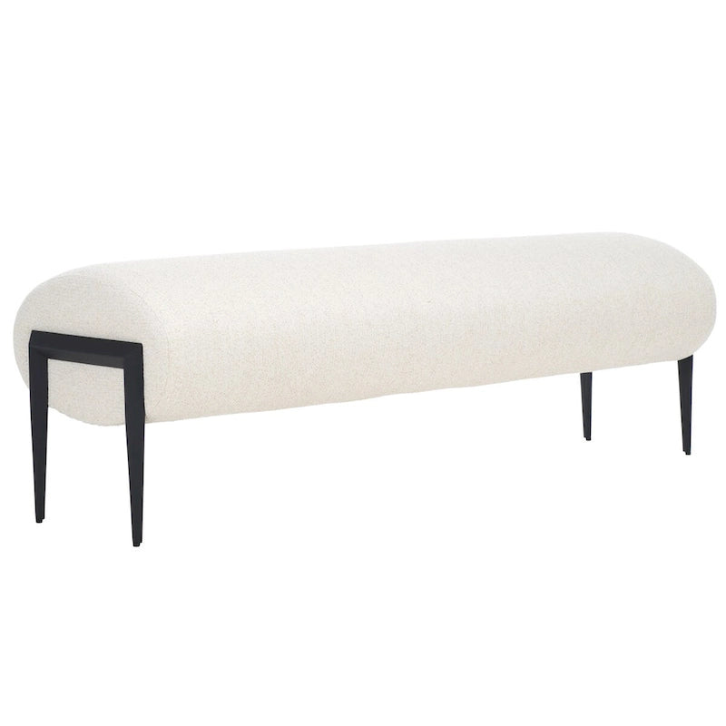 Upholstered Linen Bench with Black Metal Legs - 57Wx19Dx19H