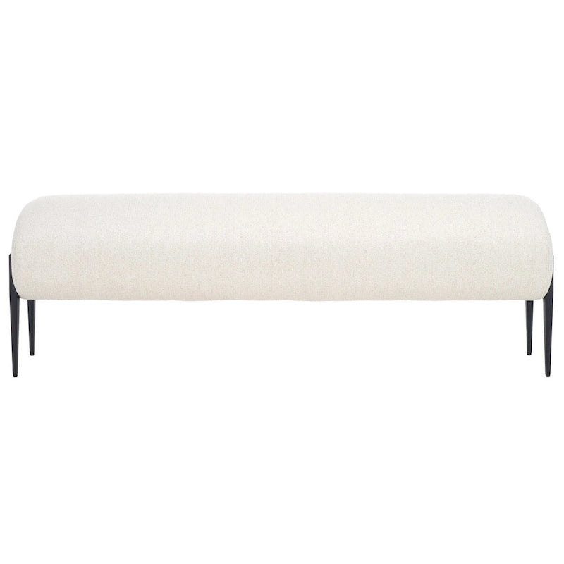 Upholstered Linen Bench with Black Metal Legs - 57Wx19Dx19H
