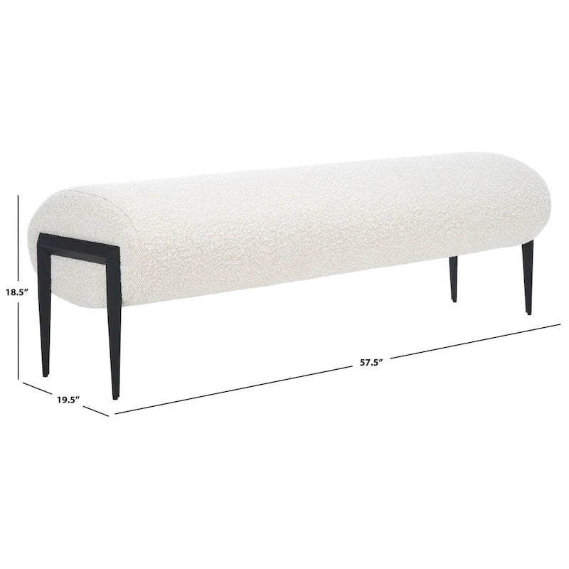 Upholstered Linen Bench with Black Metal Legs - 57Wx19Dx19H