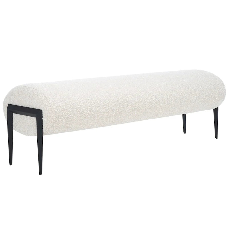 Upholstered Linen Bench with Black Metal Legs - 57Wx19Dx19H