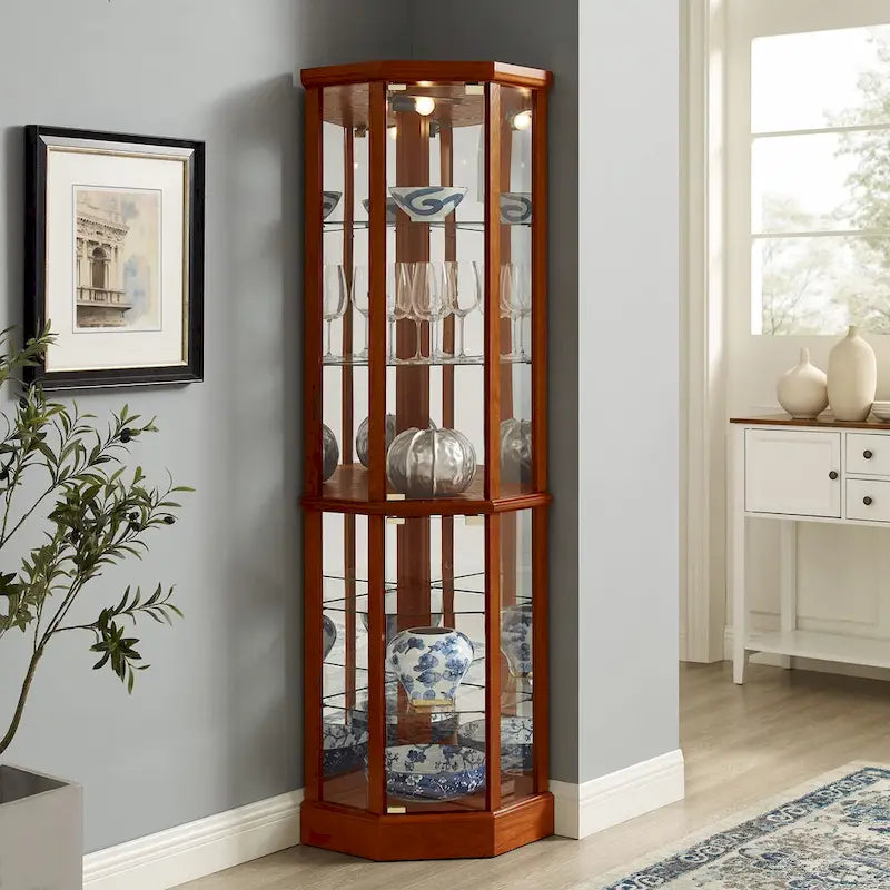 6 Shelf Lighted Corner Curio Cabinet(E26 light bulb not included)